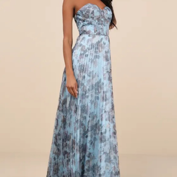 Lulus Most Beautiful Day Blue Multi Floral Print Organza Maxi Dress - Size XL - Picture 4 of 4